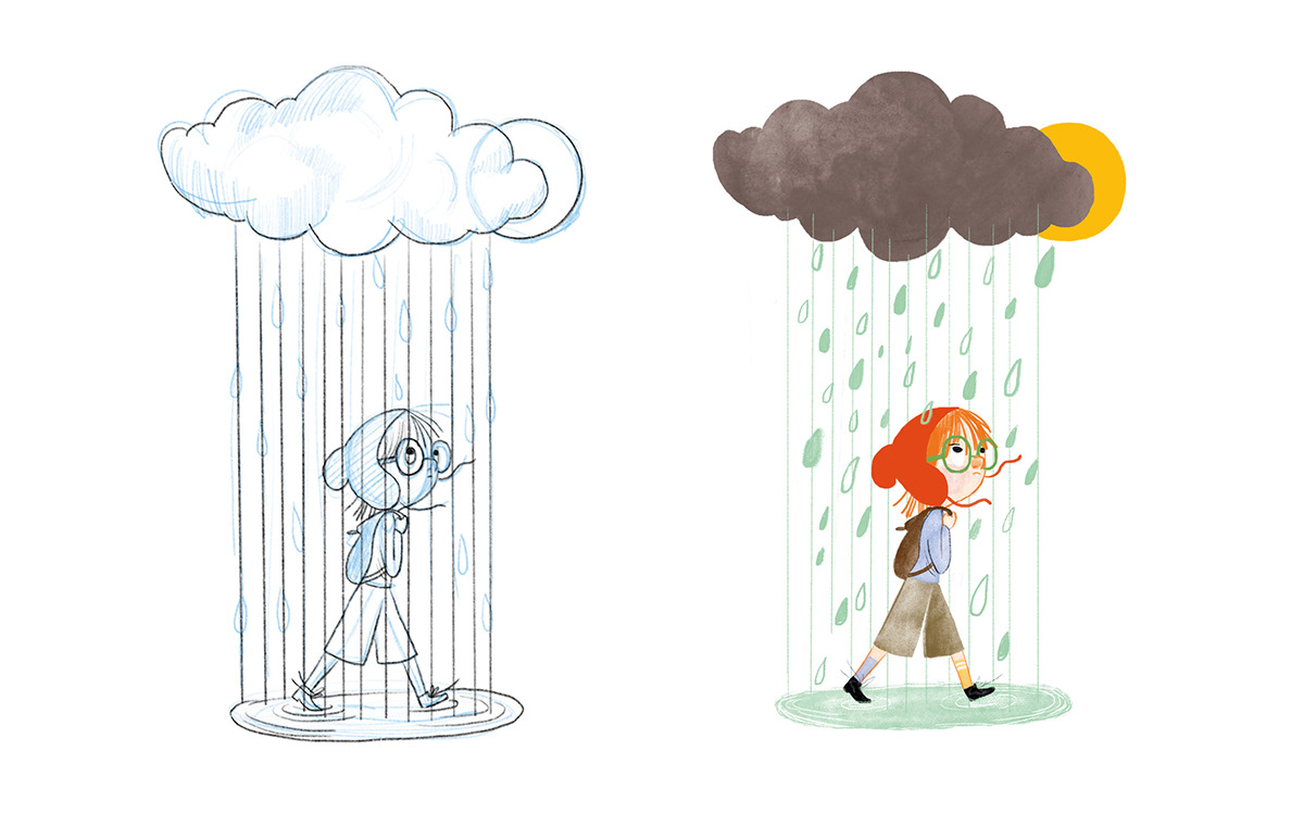 Alzheimer artbook Character design  children children's book Drawing  kids library rain story