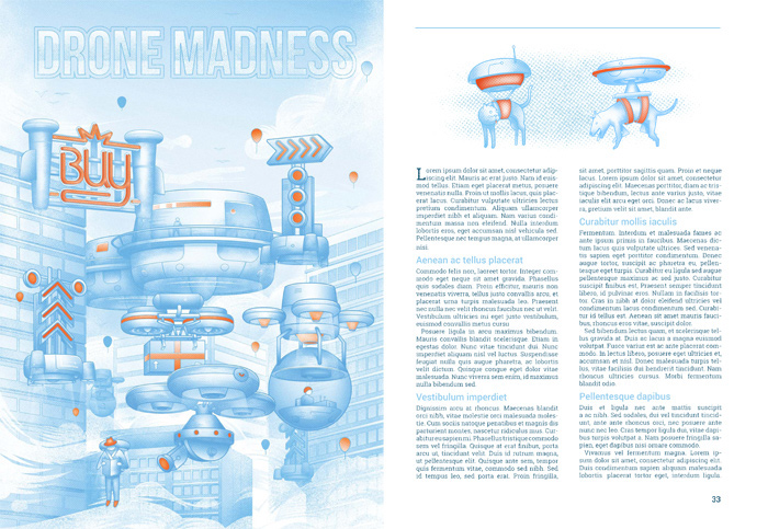 editorial drones invention SKY halftone skyscraper clouds Flying Fly tombre Czech magazine security technics industrial