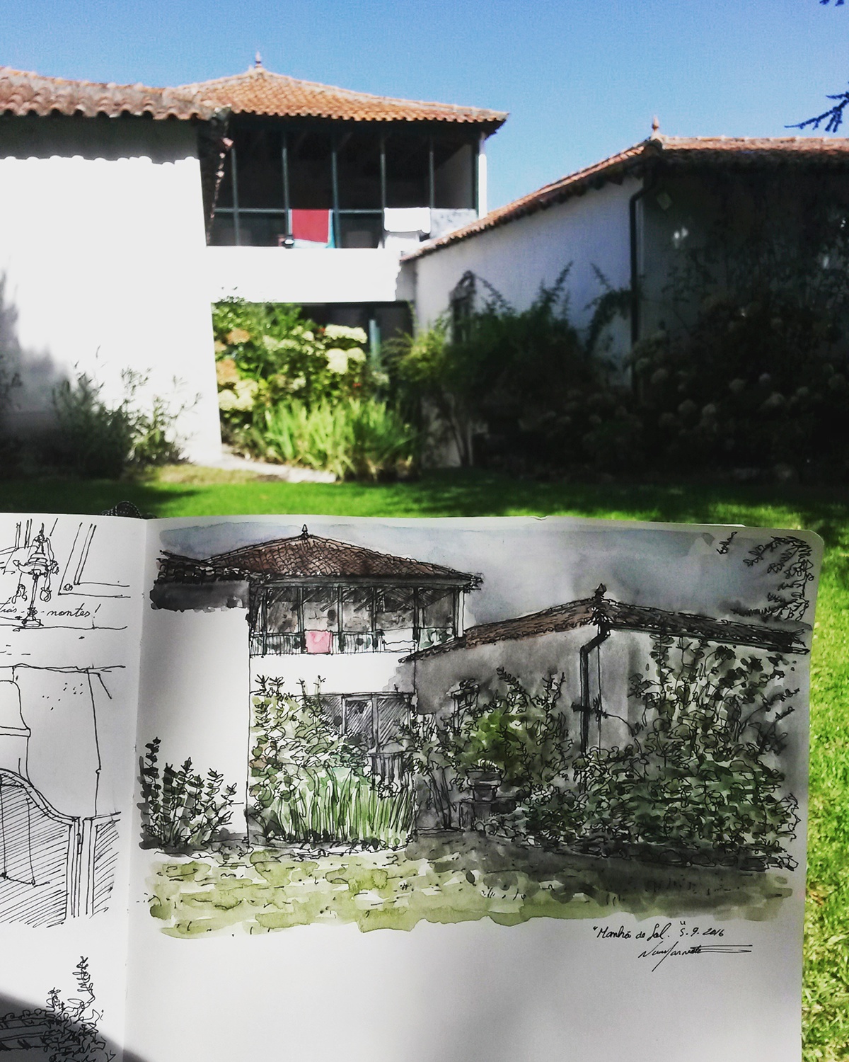 sketch urbansketcher Drawing  draw pen watercolour summer house live painting  