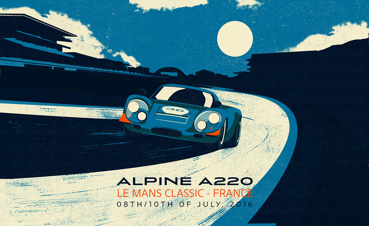 car le mans Racing travel poster screen print vector Landscape texture vintage Retro