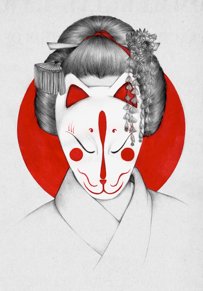 kitsune japanese geisha Sun mask