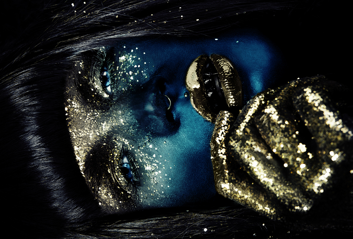 beauty stars Stardust makeup black Glitter gold berlin Photography  art