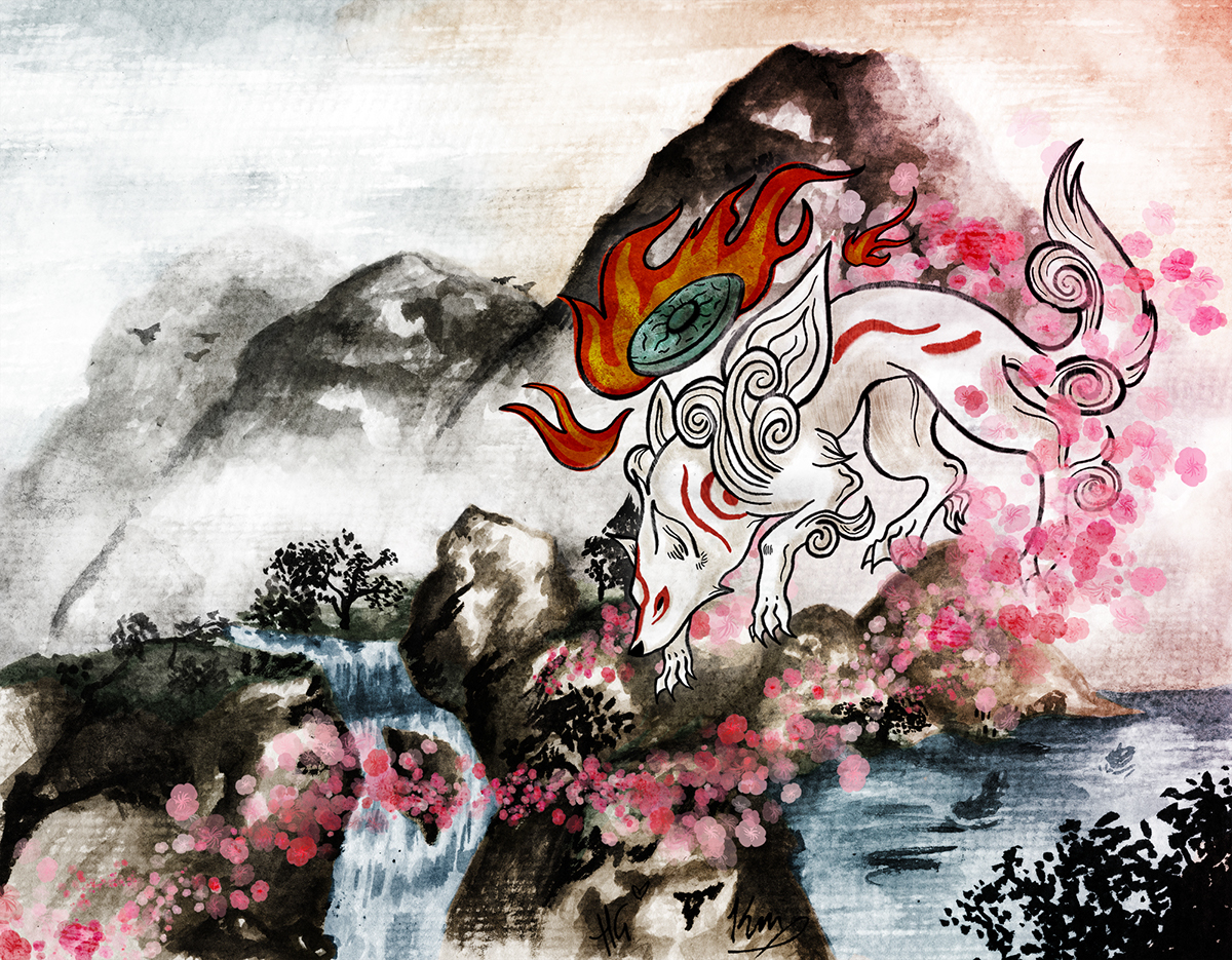 Okami Landscape game ink colour japan oriental