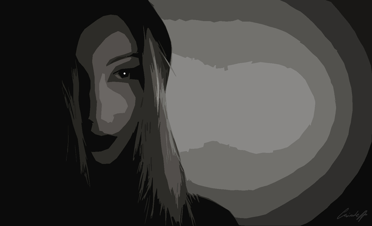 blonde woman girl abstract hooded black and white portrait