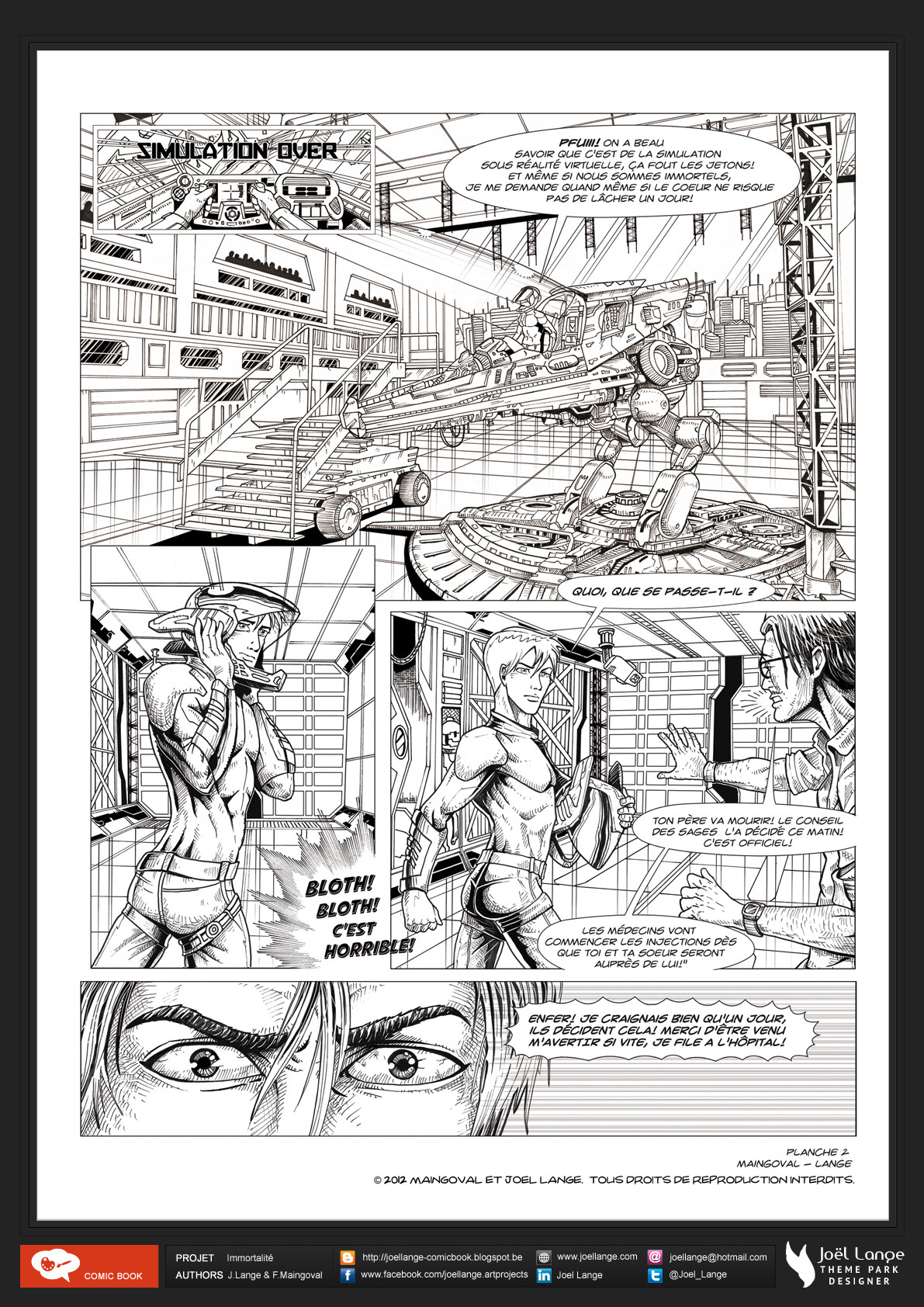 comic science-fiction sicfi inking pencil ink Joel lange Board color Maingoval bande-dessinée  bd  projet