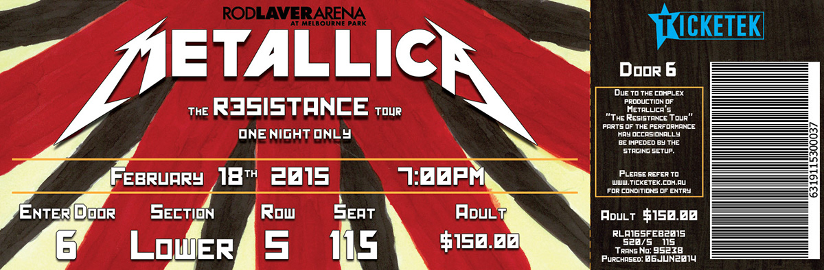 Metallica poster ticket concert