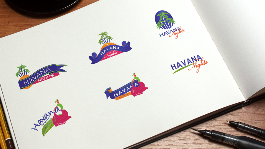 logo havana night sunset palms design