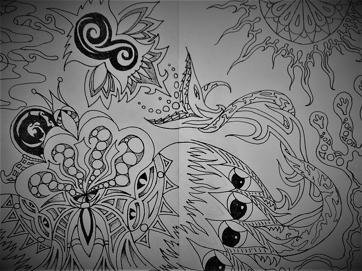 Original Drawing  abstract pattern Nature clown mushroom 2D Anthropomorphic surreal