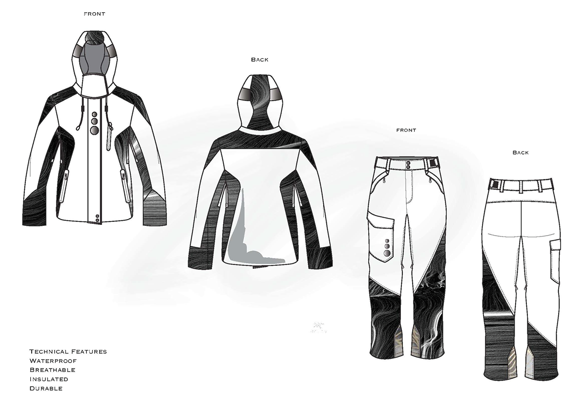 fashion design Illustrator Flats Technical Design Outerwear Ski active sportswear  Sportswear Coats down jacket
