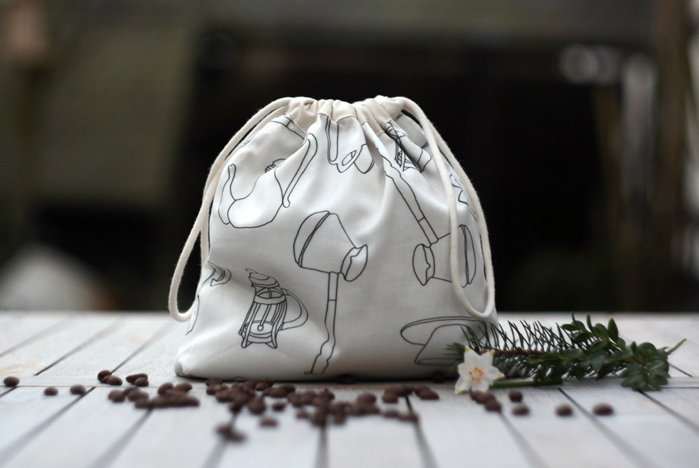 drawstring bag bag Tote Bag sewing Coffee Coffee Maker handmade pouch