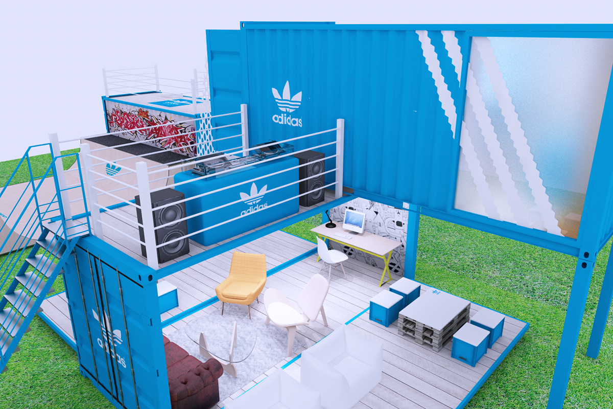 Shipping Container Experience pop-up street marketing festival brand adidas Event design cargotecture modular
