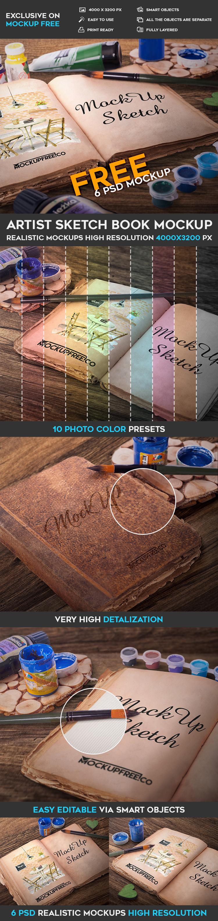 book paints sketch brush artist antiquity Mockup free product mockups