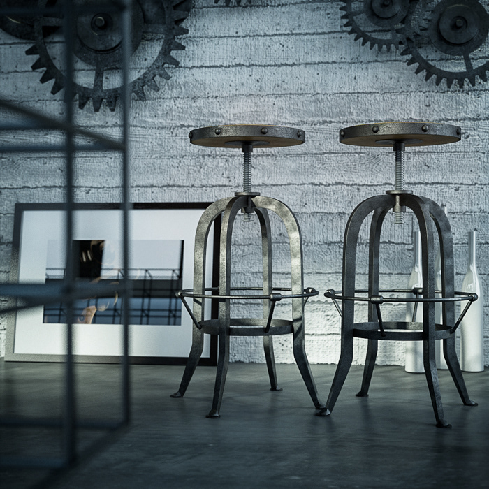 Bryan Industrial Loft Retro Rustic Pine Swivel Bar Counter stool 3D model