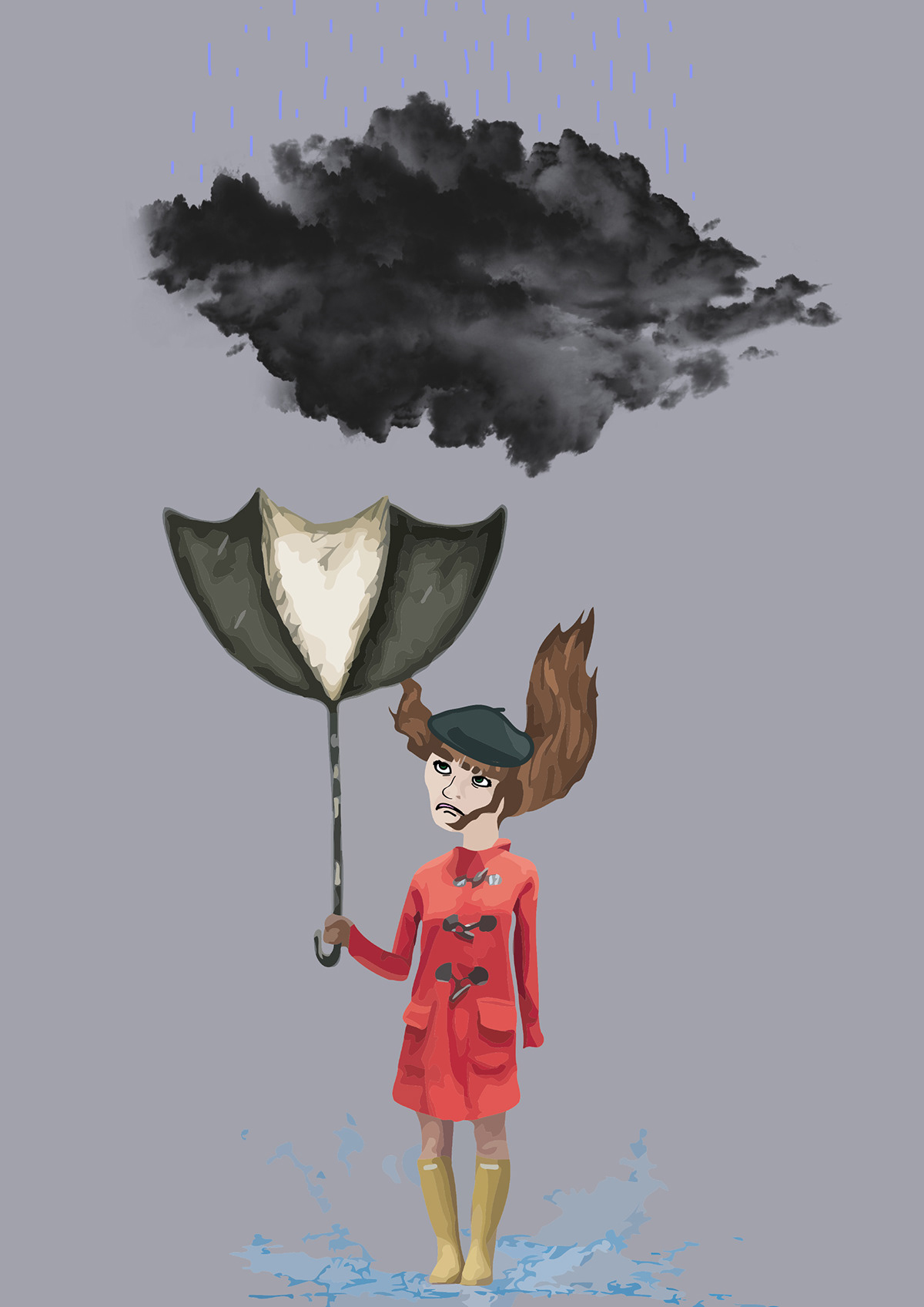 chica paraguas Nube día gris dibujar diseño crazy
