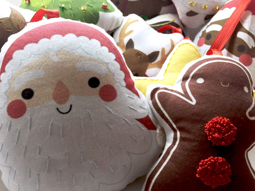 Christmas ornament Holiday fiber plush cotton fabric Embroidery Collaboration angel Gingerbread santa reindeer star decoration