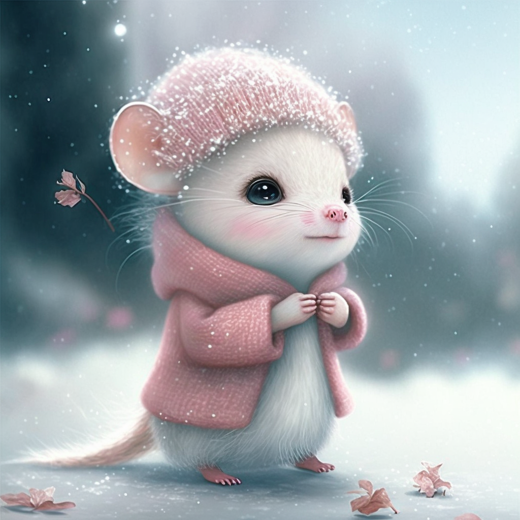 artificial intelligence Character cute Digital Art  fluffy Midjourney ai Nature snow winter