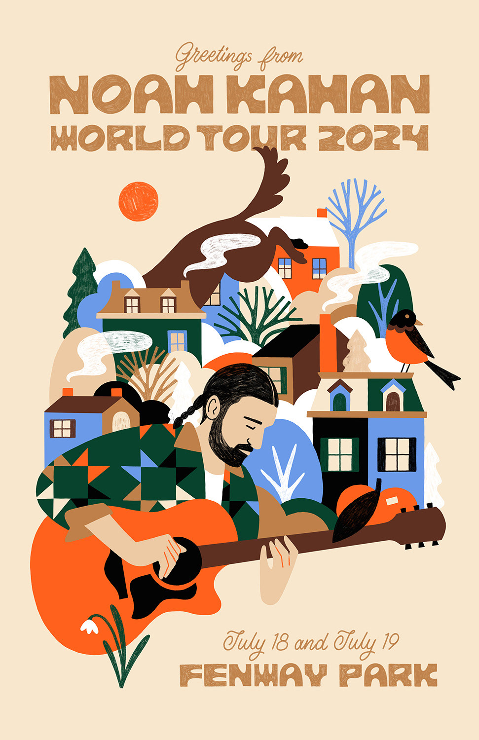 Noah Kahan Music Festival music festival poster World Tour musician poster illustration motion graphic adobe fresco New England stick season