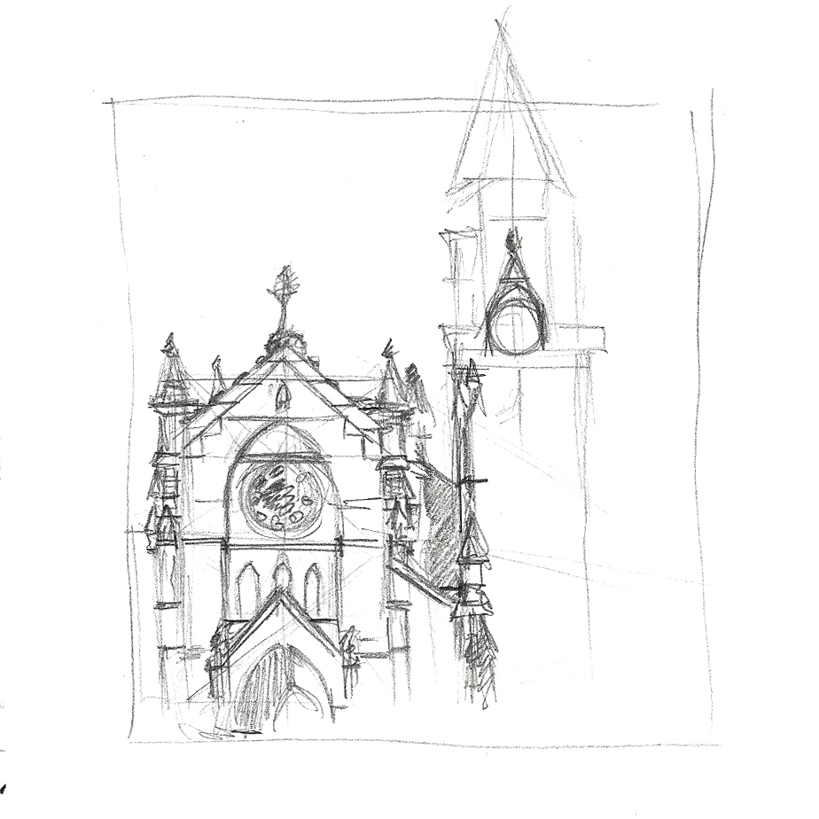 rendering sketch church museum stairs