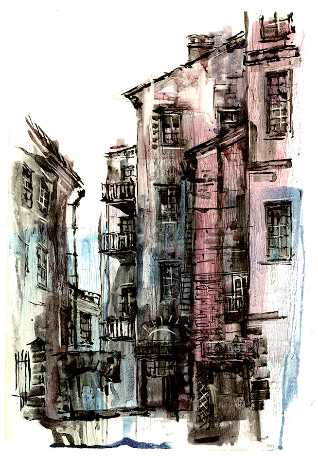 Drawing Architecture sketching ink watercolor Jewish Krakow
