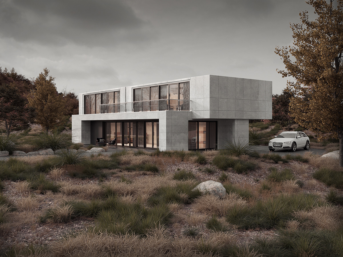 3d modeling 3dsmax architecture corona render  exterior design Fall forest Landscape photoshop rendering