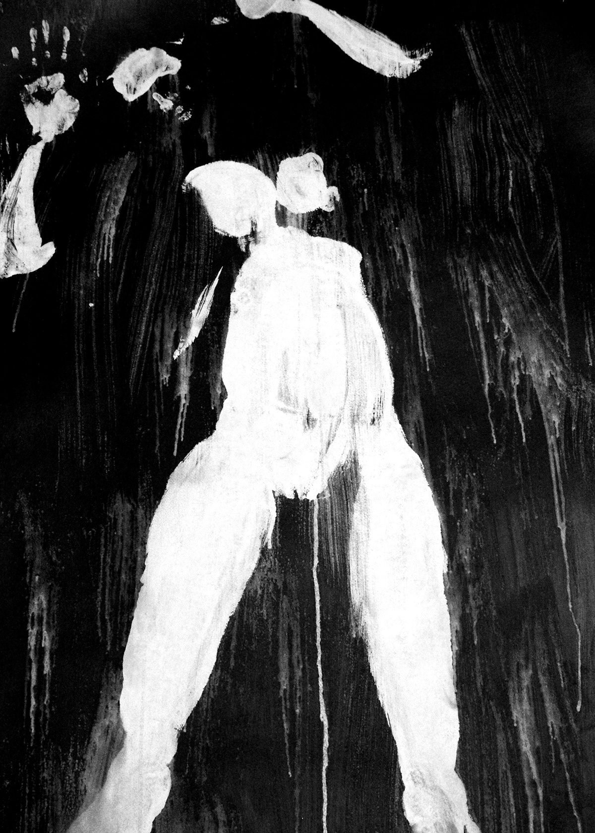fabric fiber wire ink tempera cardboard figure abstract body prints black and white