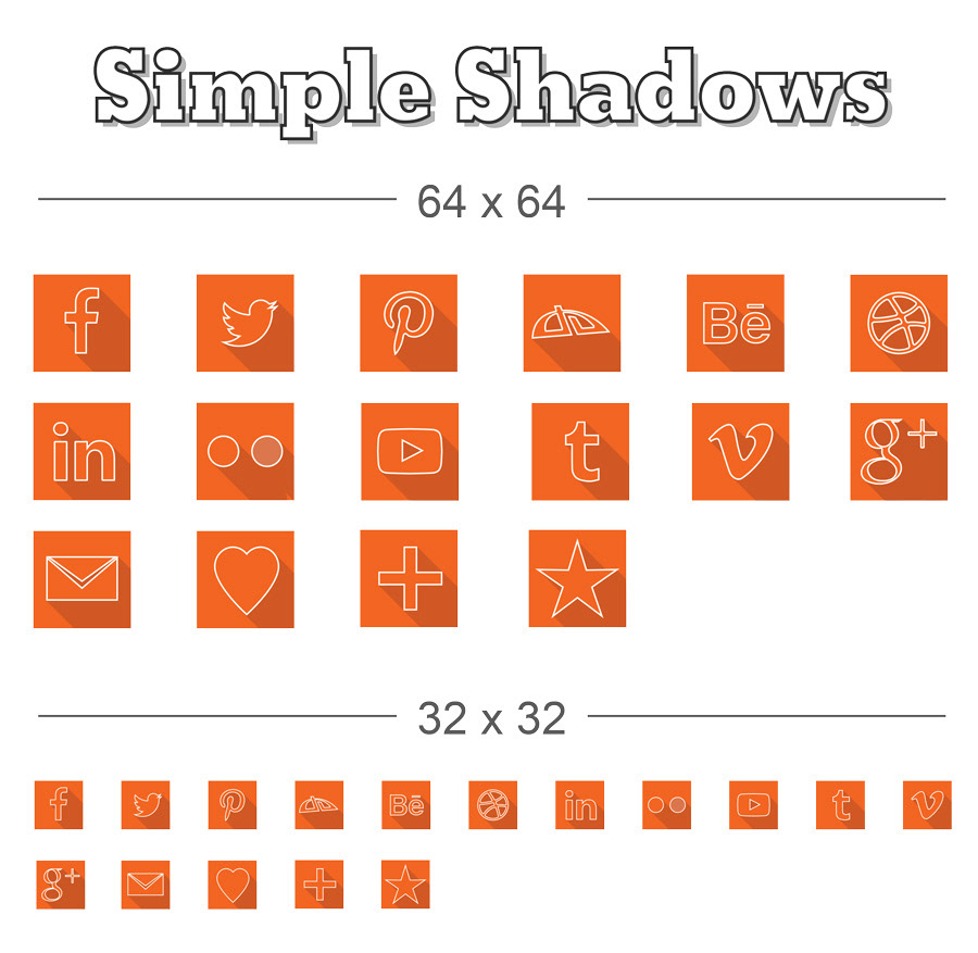 icons simple long shadow social media elegant orange ai vector free design elements Web Elements