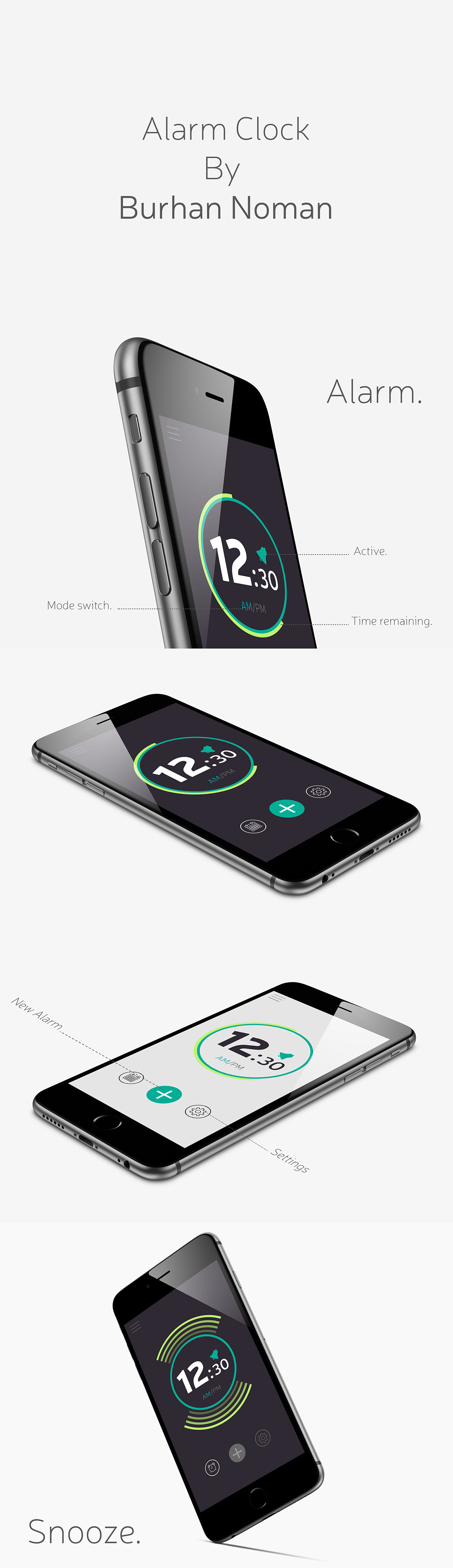 Mobile app iPhone6 alarm clock Snooze concept UI ux app