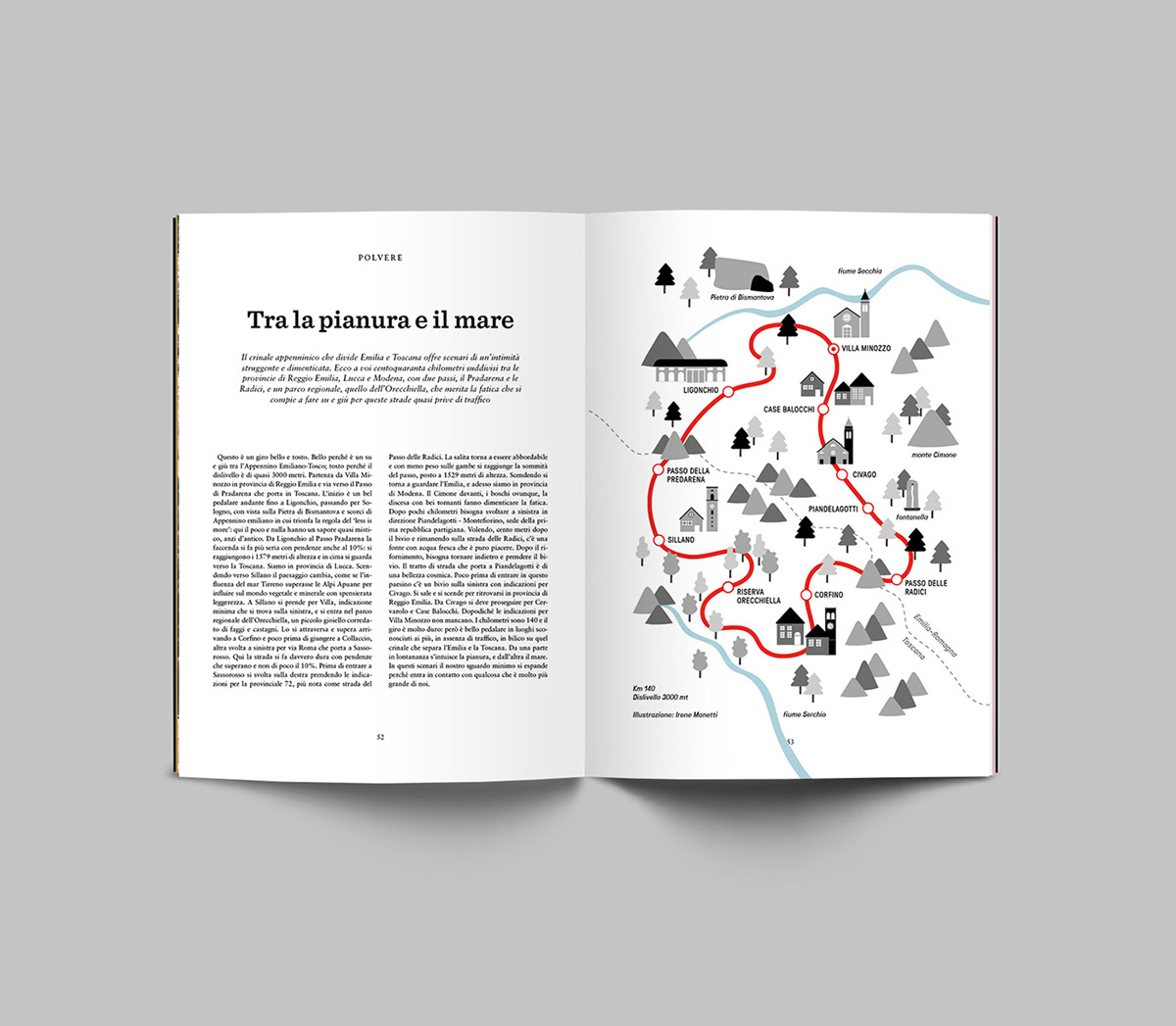 ILLUSTRATION  Cycling Bike map Italy route graphic magazine flat design