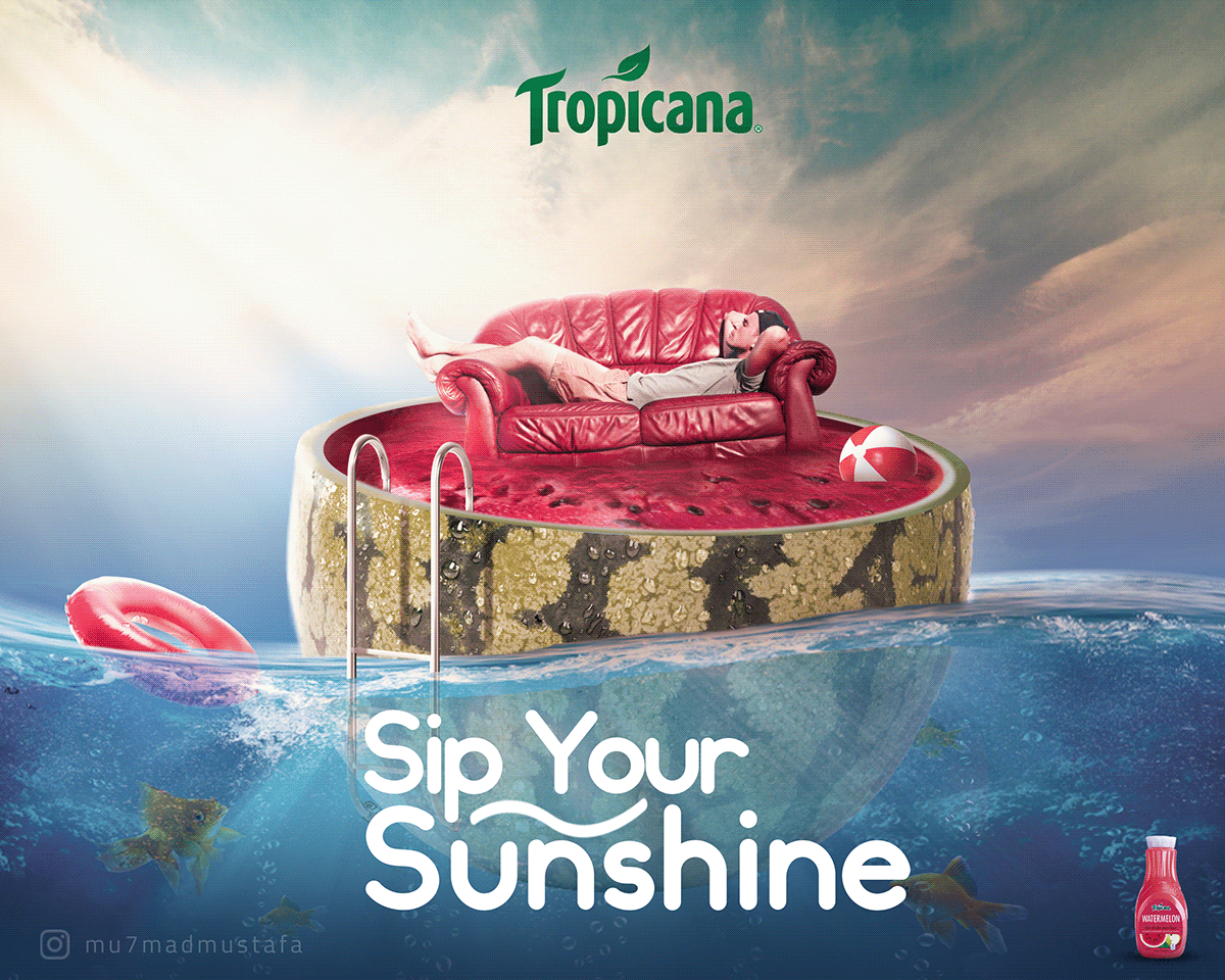 Advertising  banner campaign juice manipulation Outdoor social media Tropicana watermelon visual