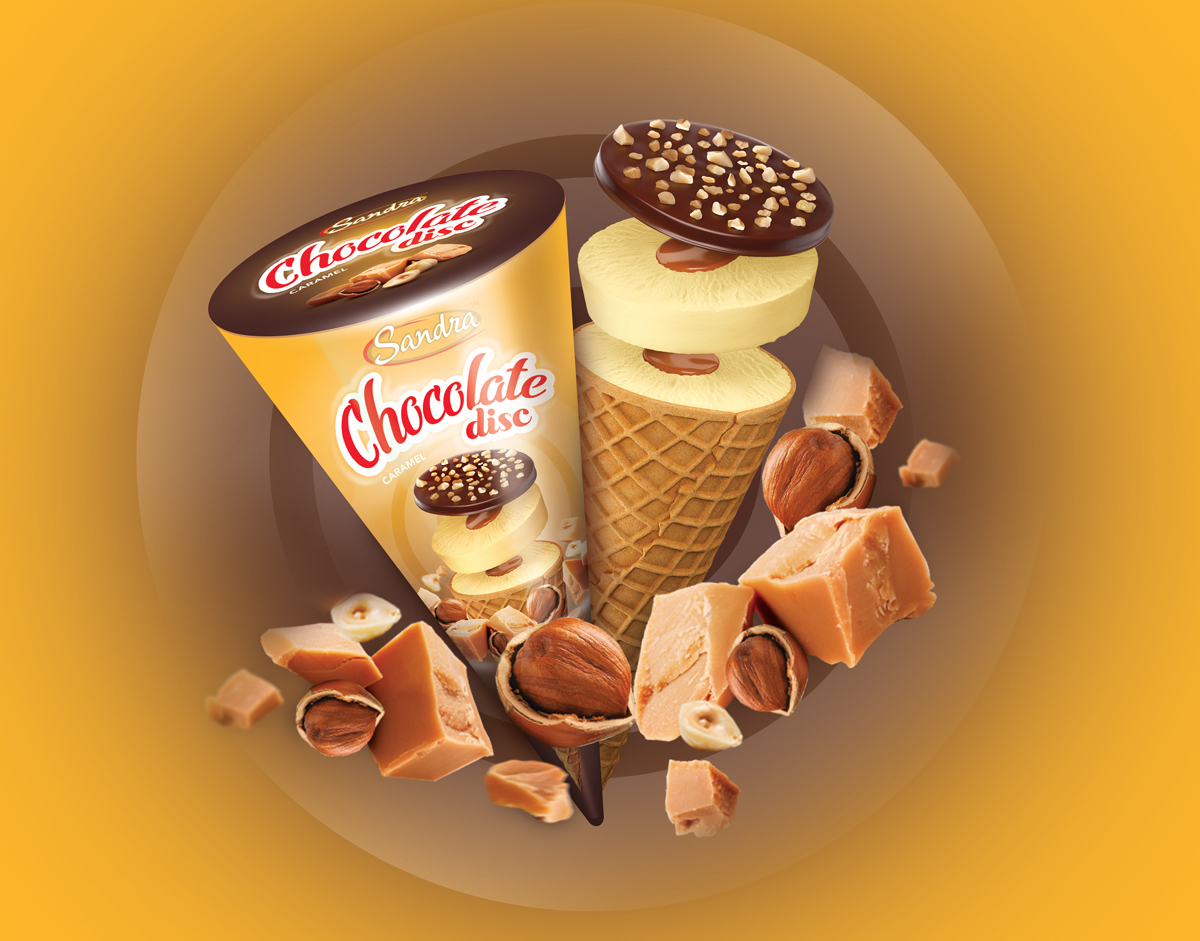 ice cream Packaging chocolate disc vanilla caramela pistachio wafer cone SANDRA