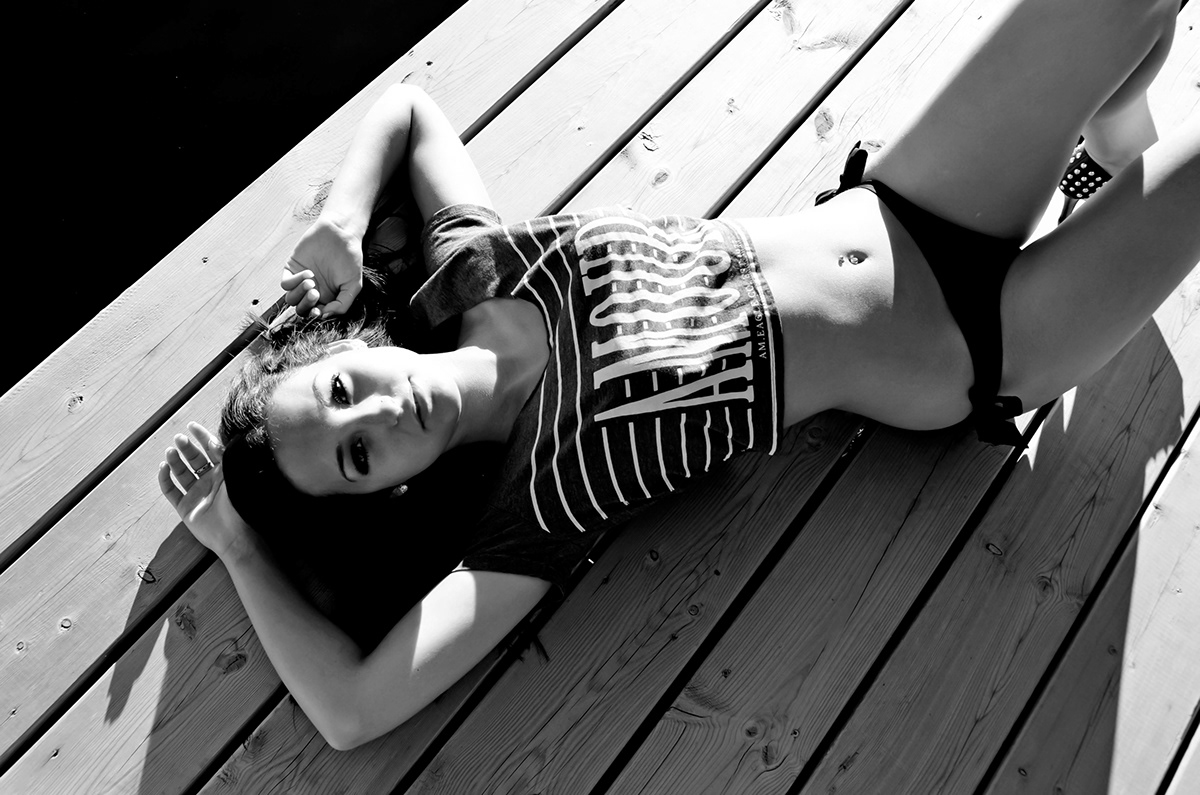 girl summer lake dock beauty model swimsuit Sun