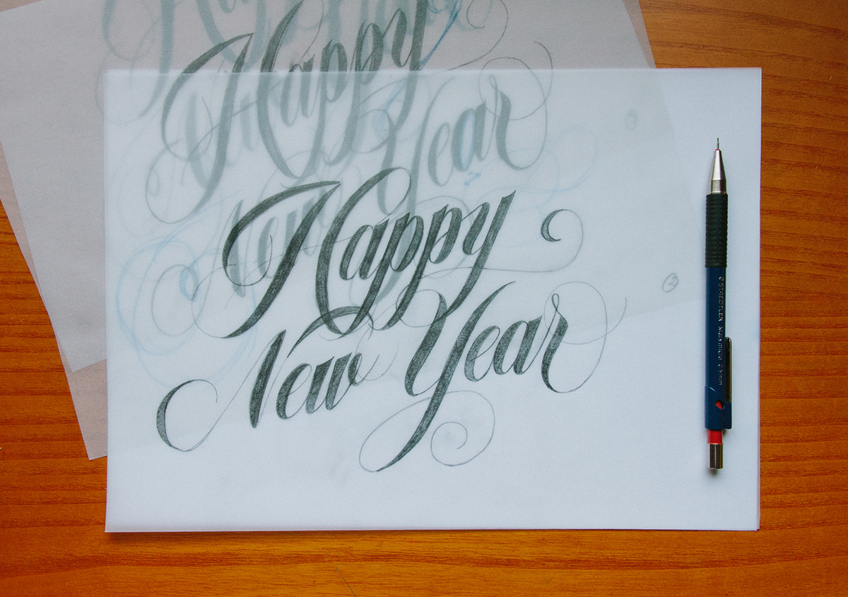 Calligraphy   lettering type typography   design happy new year copperplate sketches letters graphic