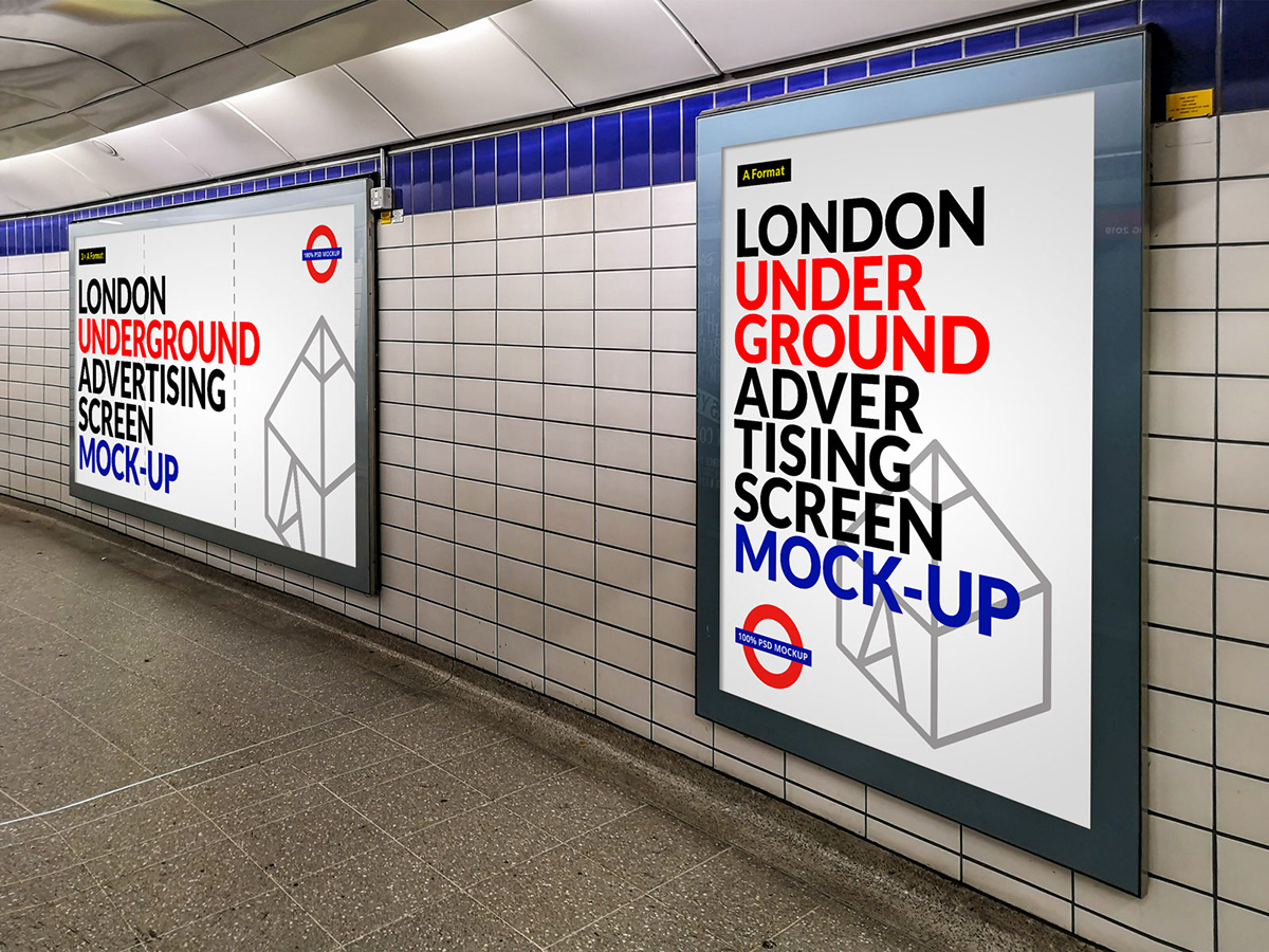 Mockup mock-up London underground tube metro poster screen advertisement ad