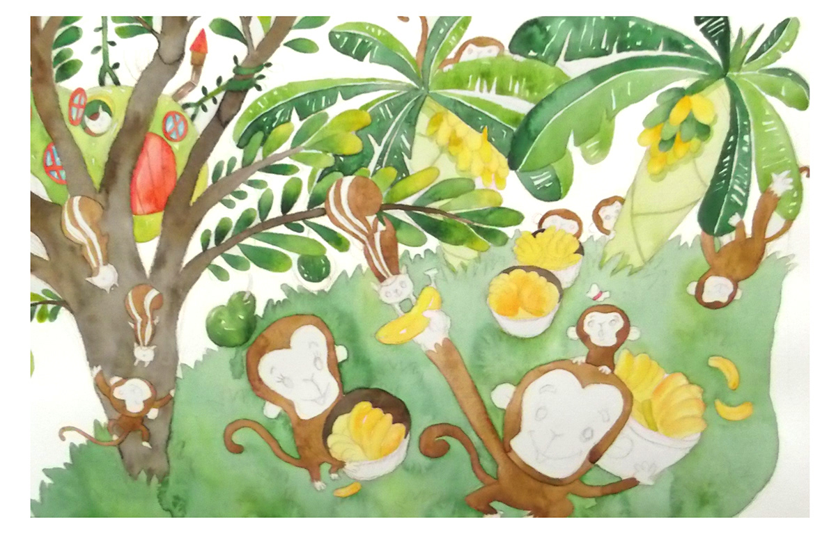 Monkey Family monkey water color paint