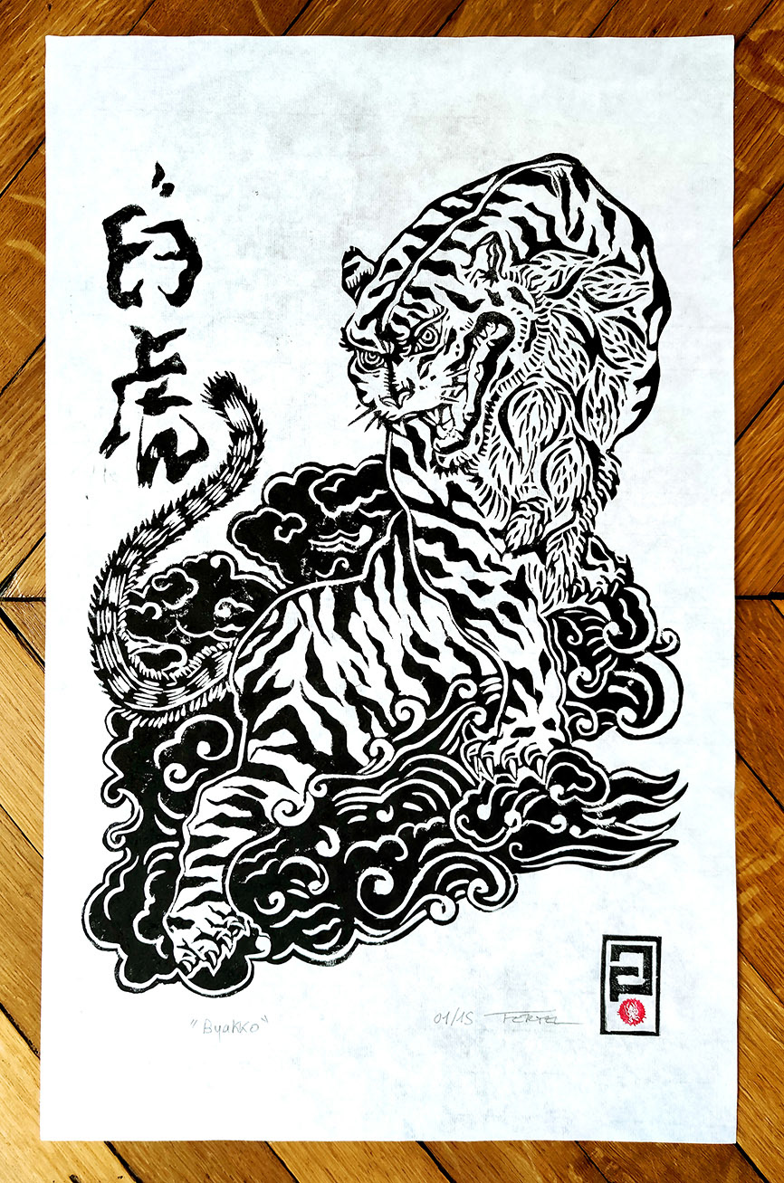 linocut engraving printmaking Linoprint blockprint gravure japanese art estampe xylogravure byakko