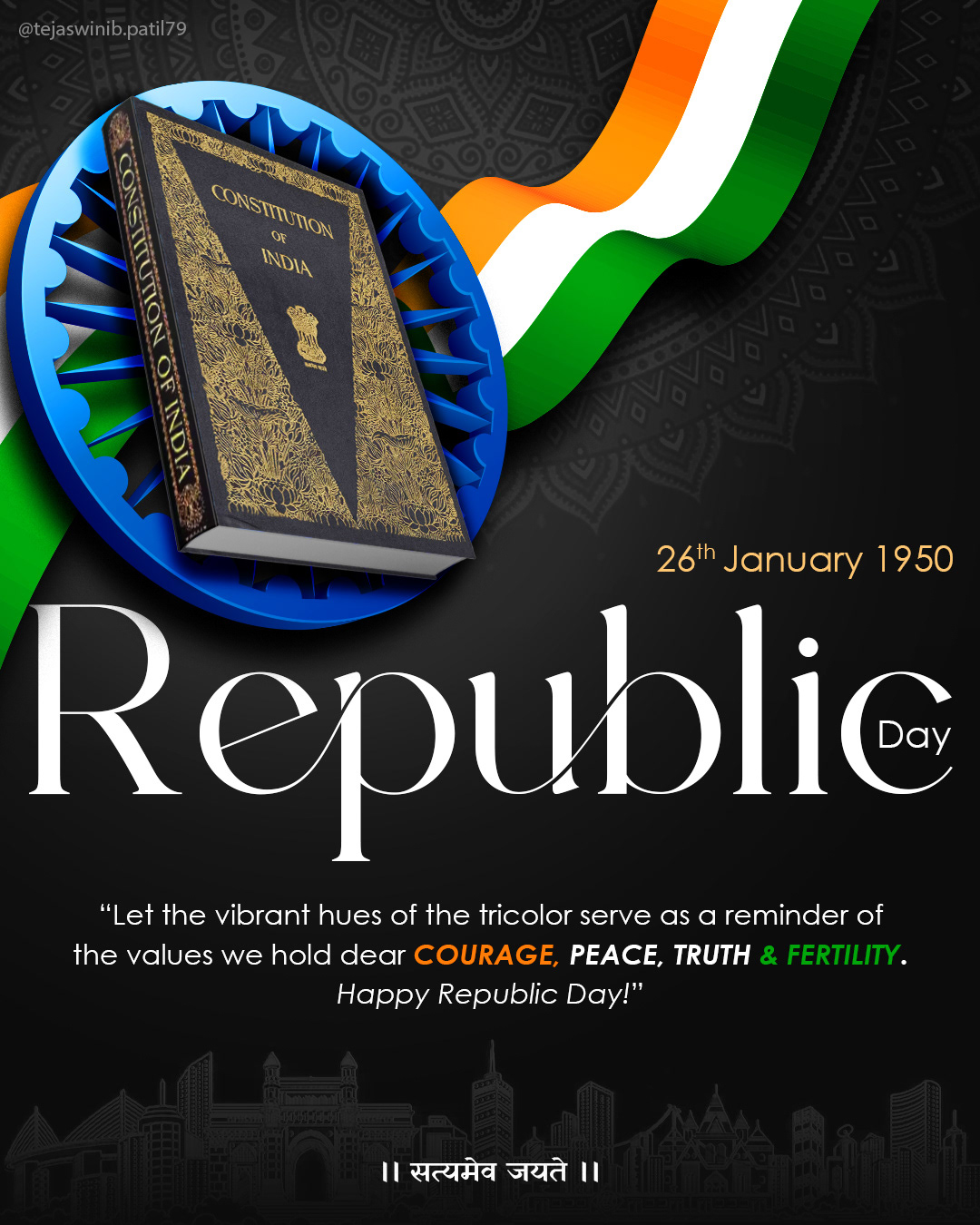 republic day Republic Day of INDIA India Constitution Social media post tricolor 26 january Satyamev jayate 26 January 1950 Constitution of India