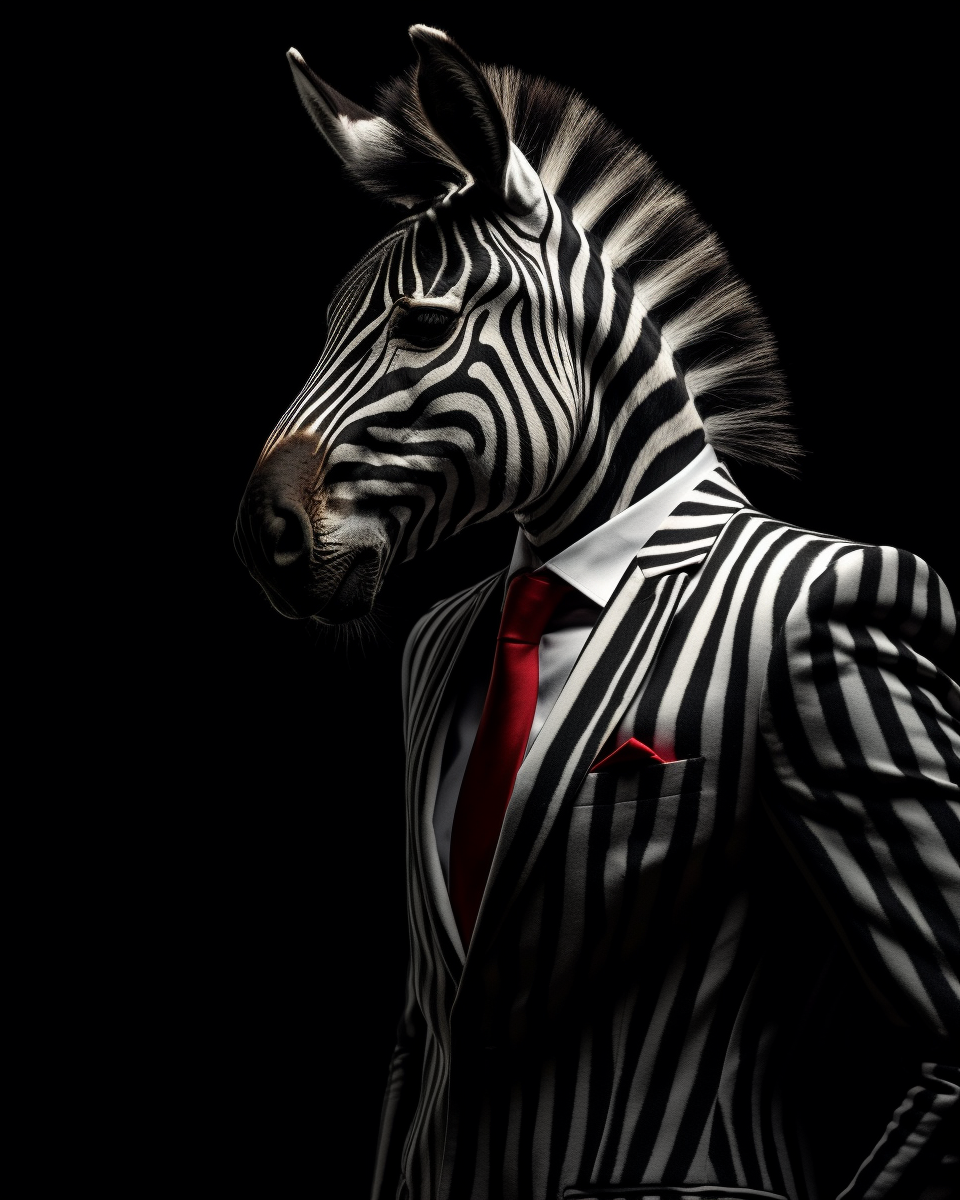 zebra animal stripes portrait personification Digital Art  Ai Art midjourney artificial intelligence