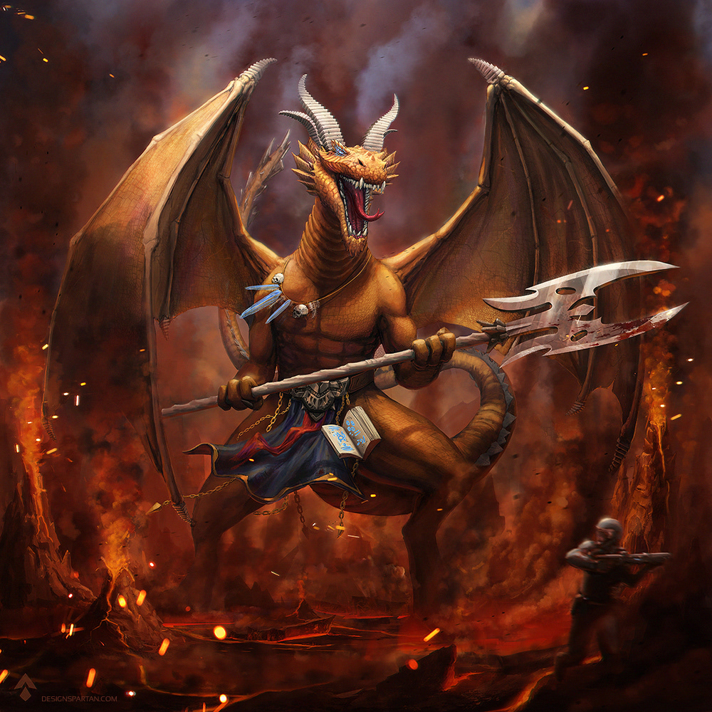card game sci-fi Character digital painting draconian dragon badass