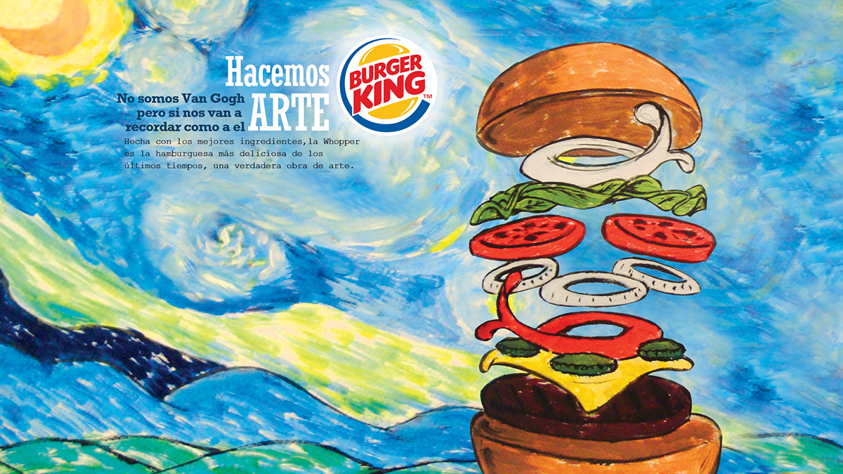 Burger King publicity add adds garage carson technologic multilayer vector anime japan Retro vintage ad