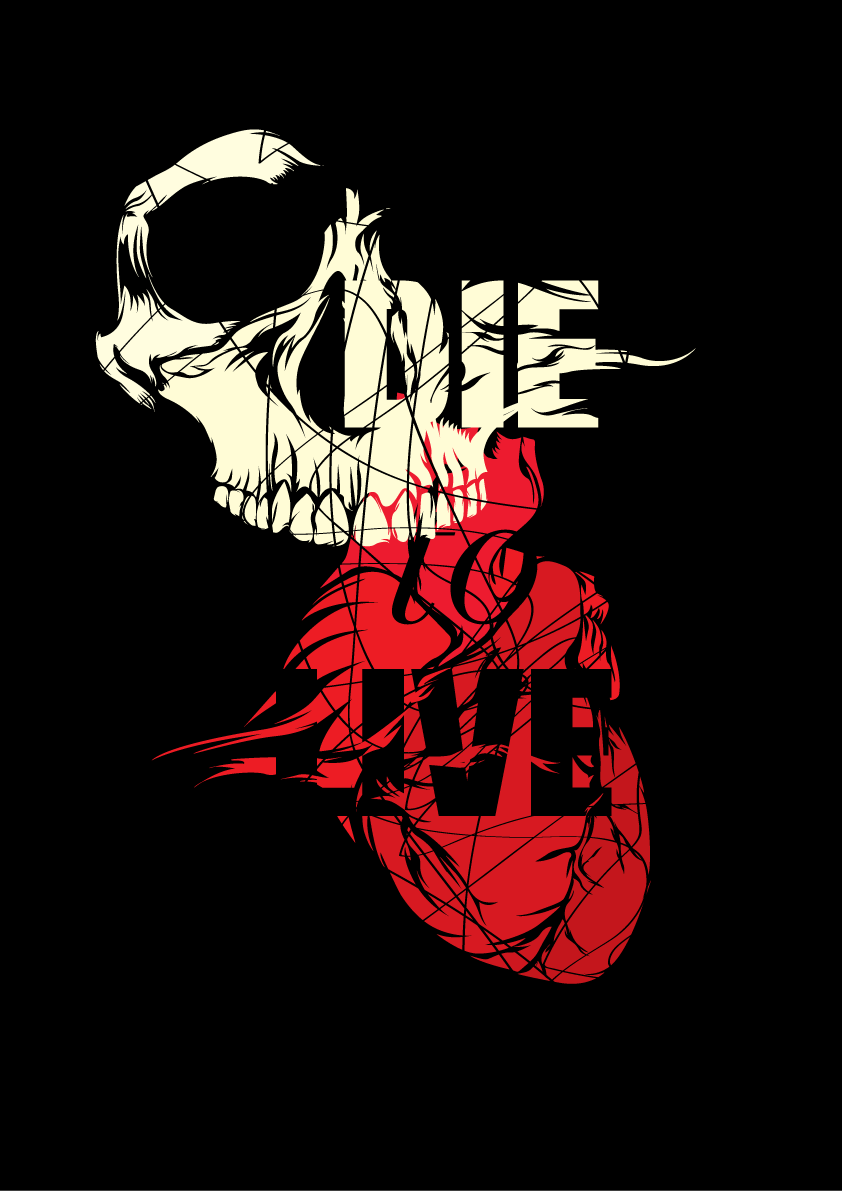 die live skull heart red White black brown anatomy vein vector