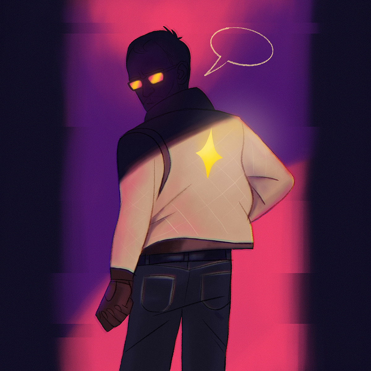 Cyberpunk jacket man neon noir person standing