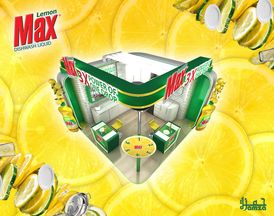 Lemon Max dishwash liquid dishwashing Stand booth stall Kiosk lemon max power yellow