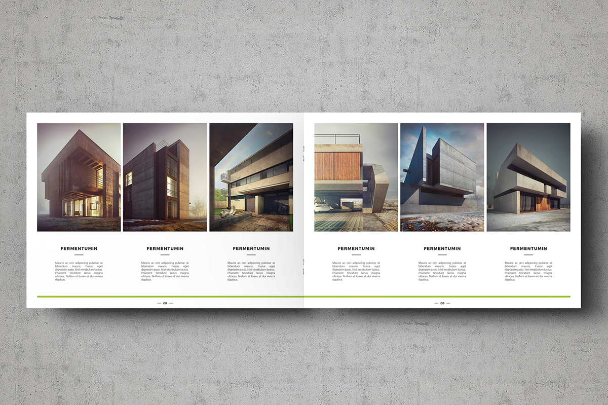 210x297 a4 Booklet brochure catalog green Interior Multipurpose template portfolio psd minimalistic red yellow architect