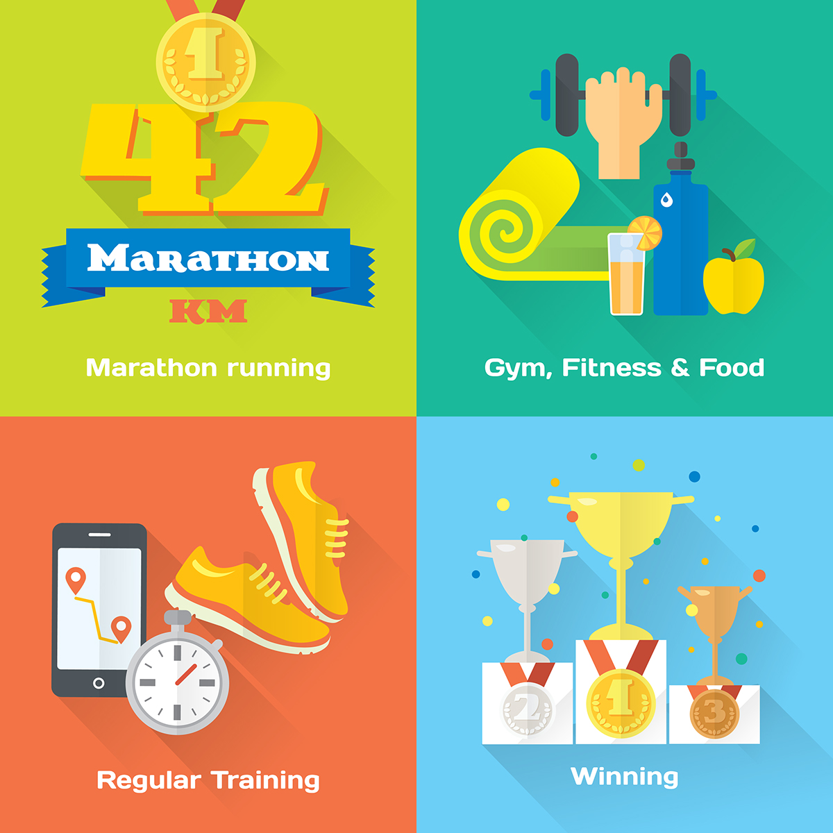 Icon sport Health healthy lifestyle vector flat Interface success Marathon running jogging