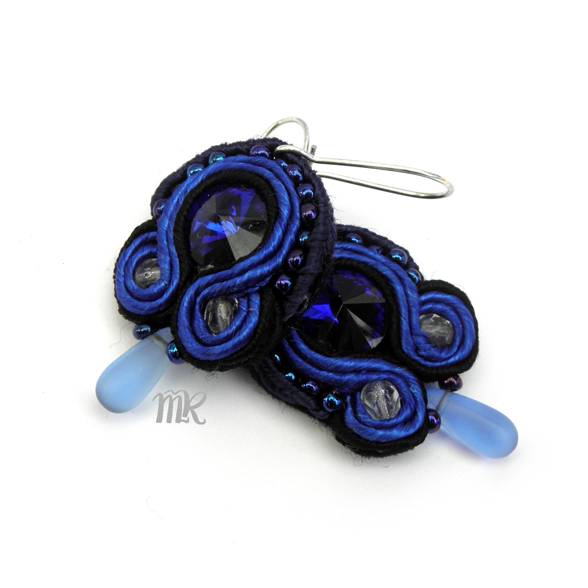 night soutache earrings Jewellery Swarovski blue cornflower