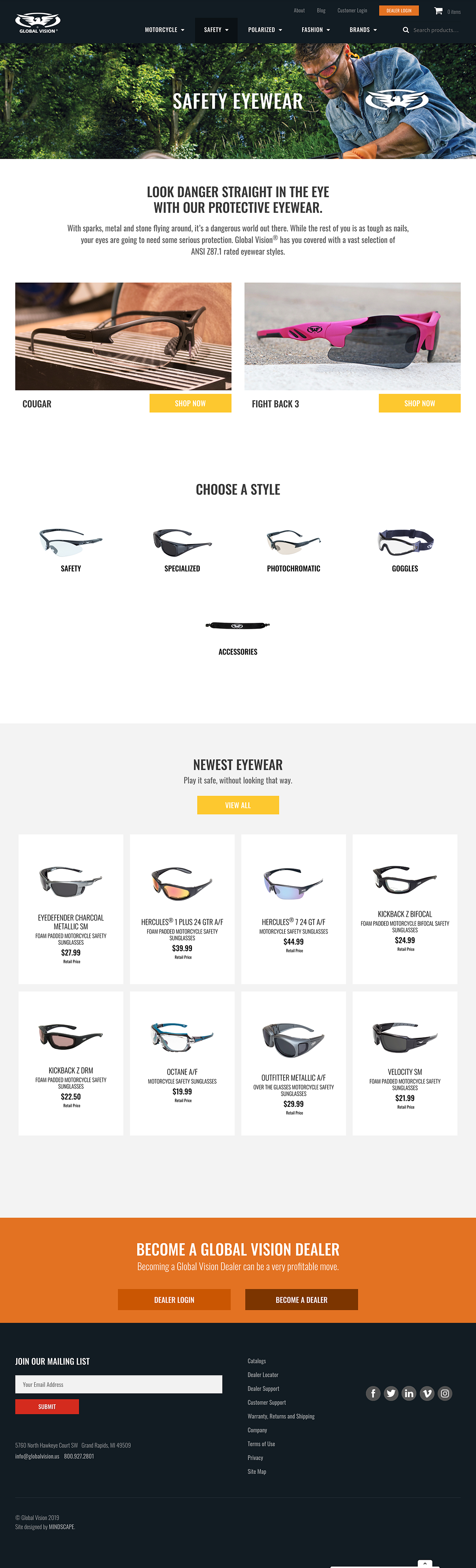 Website e-commerce Collaboration website structuring website redesign website development Global Vision Eyewear bluwater polarized swag hercules