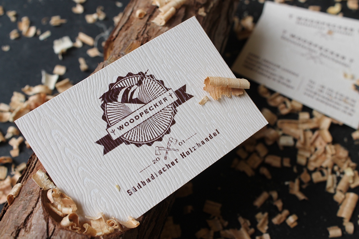 stationary timber trade wood woodpecker business card