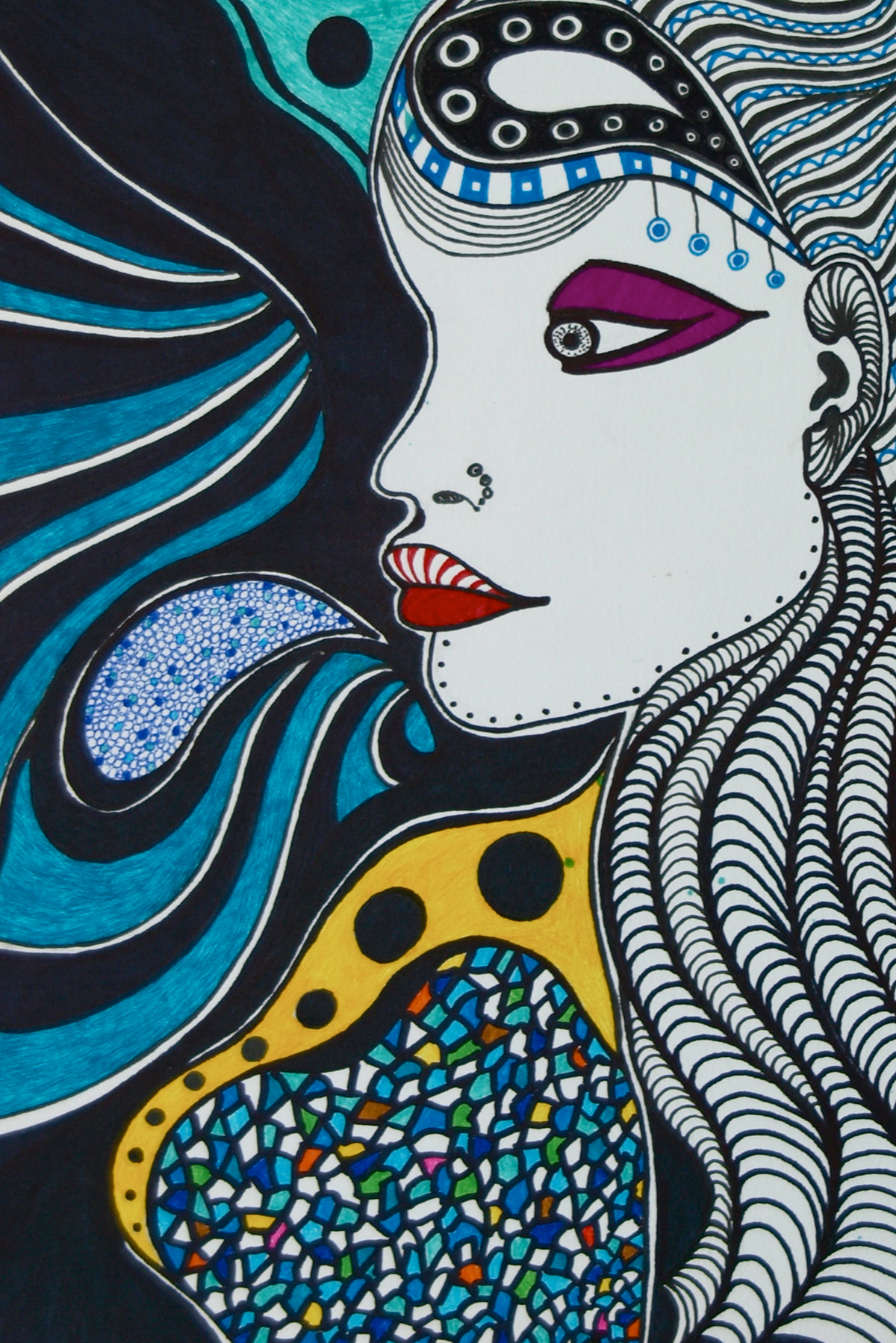 profile face  Female figure portrait doodle whimsey zentangle colors leeannalexander abstract contemporary