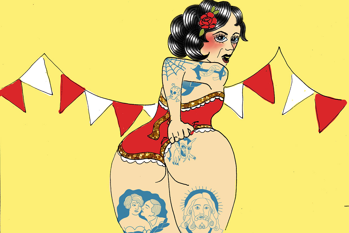 zora tattooed lady  tattoo   Circus  1920s   Student Work  auckland  new zealand  Character Design  sideshow  freak  comic  fun