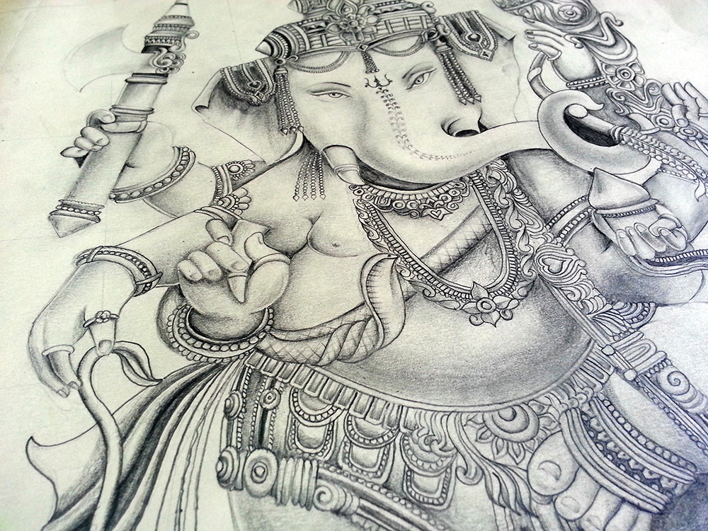 Lord Ganesh Pencil drawing ganapathi hand drawing art pencil God India kerala temple